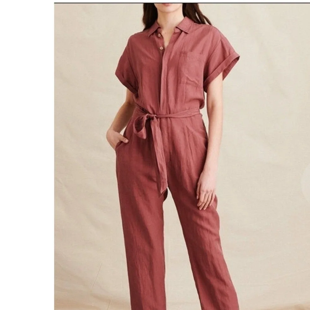 Alex Mill Expedition Jumpsuit Short Sleeve Tie Waist Rose Pink Utility XS
